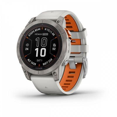 Умные часы Garmin Fenix 7 Pro Sapphire Solar титановый серый с серо-оранжевым ремешком 010-02777-20