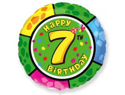 Воздушный шар фольгированный "Шар-цифра 7. С Днём рождения"  (Испания) 45 см.