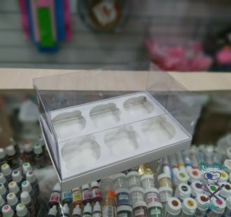 Коробка на 6 капкейков Премиум пластиковой крышкой, белая