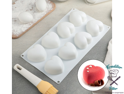 Форма для муссовых десертов и выпечки Доляна «Сердца», 30×17,5 см, 8 ячеек, 6,2×6×3 см, цвет белый