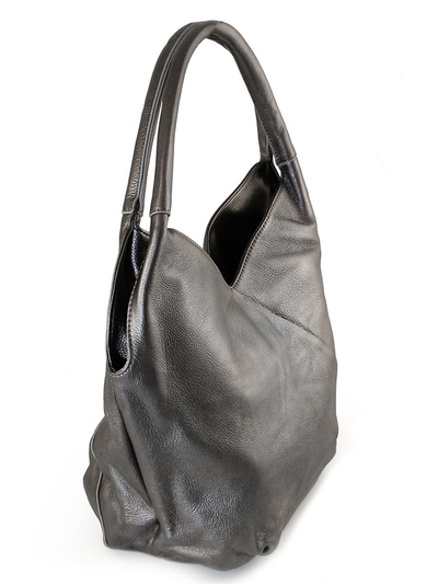 (АРТИКУЛ: 9782/1/51) СУМКА МЕШОК, БОЛЬШАЯ, КОЖАНАЯ, СЕРАЯ С НЕБОЛЬШИМ БЛЕСКОМ, ДВЕ РУЧКИ ЧЕРЕЗ ПЛЕЧО