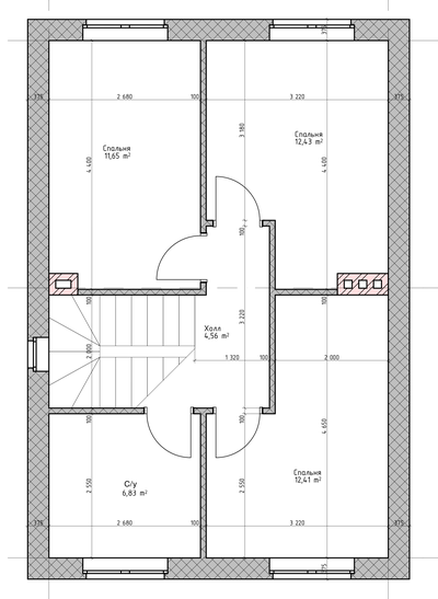 Двухэтажный дом с тремя спальнями и мансардой 99.86 м² (S8)