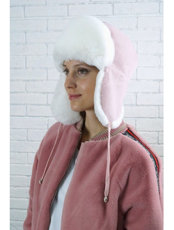 Женская ушанка «Гармония», цвет жемчуг + белый