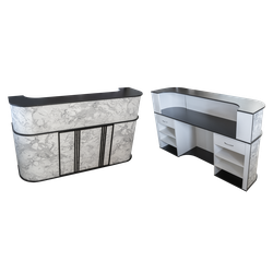 Тучков шоп. Торговое оборудование. Ресепшн. Стойка-ресепшен закругленная цвета мрамора