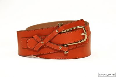 Женский красивый широкий оранжевый ремень из 100% натуральной кожи