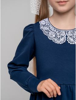 Платье синее с кружевным воротником