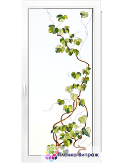 Витражная пленка, витражная пленка самоклеющаяся под заказ,пленочный витраж флора с листьями