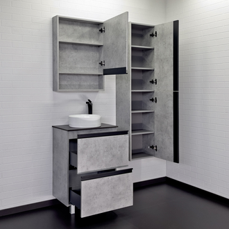 Тумба-умывальник "Эдинбург-60-Н" бетон светлый с черной столешницей, с раковиной COMFORTY 9111