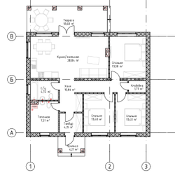 Одноэтажный дом с тремя спальнями 92м² (S35)