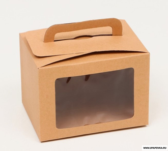 Коробка складная с окном и ручкой Бурый 10 х 14 х 10 см