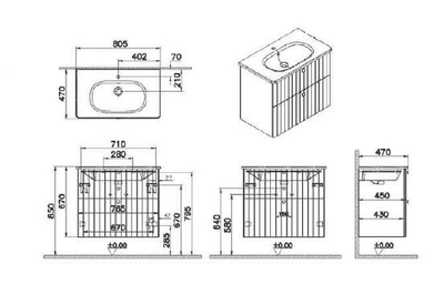 Модуль с круглой раковиной, Vitra Root Groove, 80 см, 2 ящика, матовый темно-синий, 69441