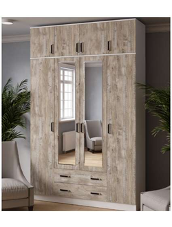 Шкаф с антресолью Лагуна 1.6м с зеркалом (1600х2550х510мм) лдсп белый / дуб юкон (ТЭКС)