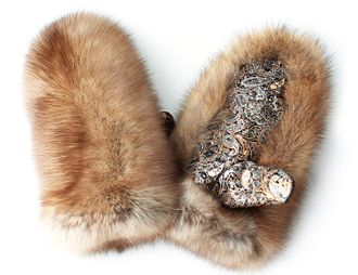 Женские рукавицы из меха соболя, комбинированные натуральной замшей