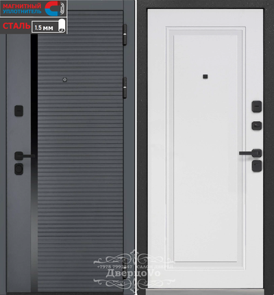 I-DOORS (РОССИЯ).  СТАЛЬ 1,5 мм/ ТРЕХКОНТУРНАЯ/ 2МДФ/ ГОРИЗОНТАЛЬ НЕО/ ГРАФИТ-ЭМАЛИТ БЕЛЫЙ/ ПОВЫШЕННАЯ ВЗЛОМОСТОЙКОСТЬ
