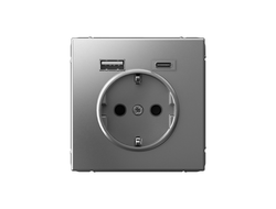 Systeme Electric ArtGallery Сталь Розетка 16А с 2 USB A+C, 5В/2,4А/3,0А, механизм GAL000932