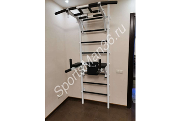 ШВЕДСКАЯ СТЕНКА РЕКОРД X2 (С ОПОРОЙ НА ПОЛ) ТУРНИК РУКОХОД, ЦВЕТ БЕЛЫЙ.