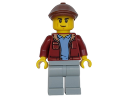 Car Transporter Driver - Male, Dark Red Jacket, Light Bluish Gray Legs, Reddish Brown Flat Cap, n/a (cty1815)