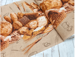 Вафельное полотно 176 г/м2 цвет бежевый принт Хлебные истории