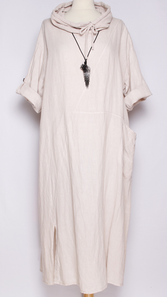 ПЛАТЬЕ БОХО ЛЬНЯНОЕ "ХОМУТ КУЛИСКА" бежевое, св. бежевое, чёрное, яблоко до р.58