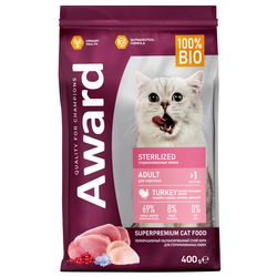 AWARD (Авард) Sterilized, сухой корм для стерилизованных кошек, Индейка с курицей, 400 г