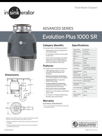 Измельчитель пищевых отходов InSinkErator Evolution Plus 1000 SR