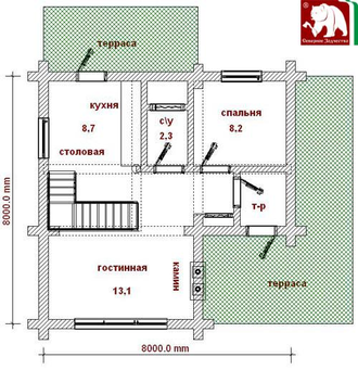 Проект 3-82, 110 кв.м., 8*8