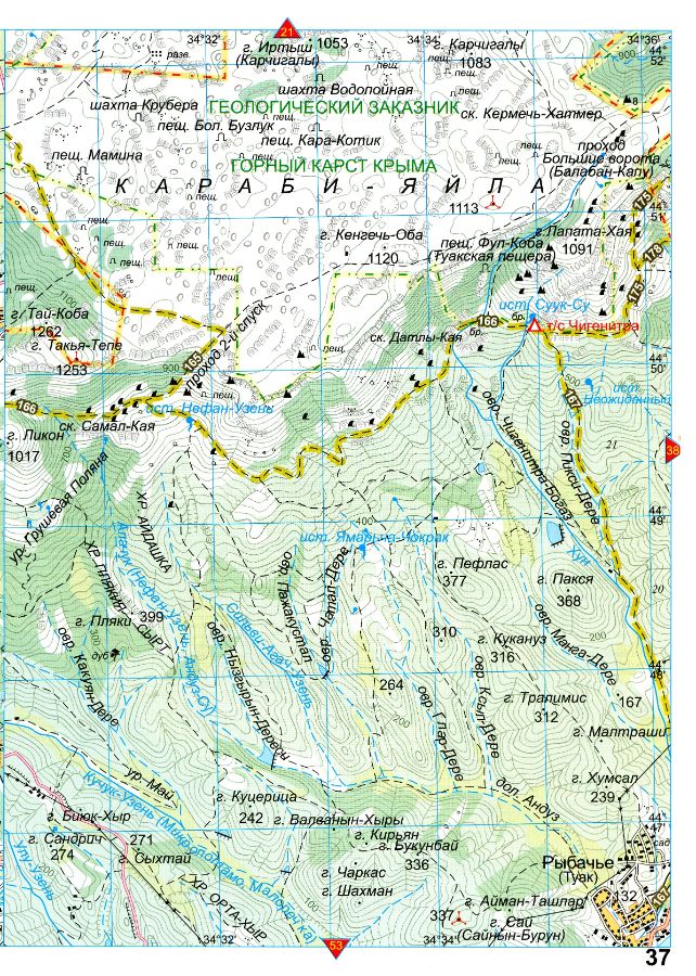 Топографическая карта Крыма туристическая подробная