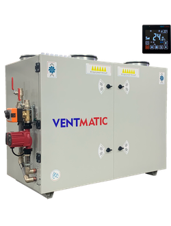 VMPVU-W-RR-500-2-V КОМПАКТНАЯ ПРИТОЧНО-ВЫТЯЖНАЯ  УСТАНОВКА 500 м3/ч, РОТОРНЫЙ РЕКУПЕРАТОР, ВОДЯНОЙ НАГРЕВ, ВЫХЛОП ВВЕРХ, НАПОЛЬНАЯ
