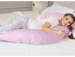 Подушка для беременных Big 280 с холлофайбером + наволочка сатин страйп цвет Розовый