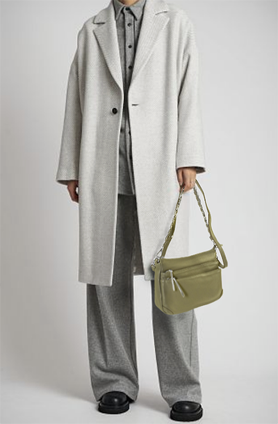 (АРТИКУЛ: 9106/1/22) СУМКА ЖЕНСКАЯ МАЛЕНЬКАЯ, КОЖАНАЯ, С ТРЕМЯ НАРУЖНЫМИ КАРМАНАМИ, ОЛИВКОВАЯ, ДВА РЕМНЯ ЧЕРЕЗ ПЛЕЧО