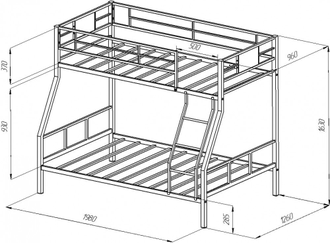 Двухъярусная кровать металлическая ФМ - ГР1 (190х90 и 190х120) + 150 бонусов