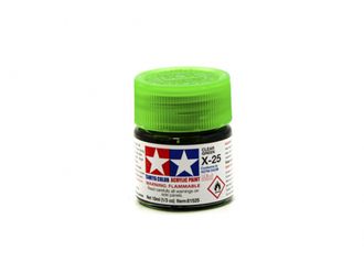 X-25 CLEAR GREEN GLOSS, ACRYLIC PAINT MINI 10 ML. (ЗЕЛЁНЫЙ ПРОЗРАЧНЫЙ ГЛЯНЦЕВЫЙ) TAMIYA