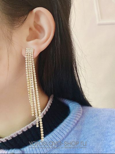 Серьги длинные, квадраты с кисточками