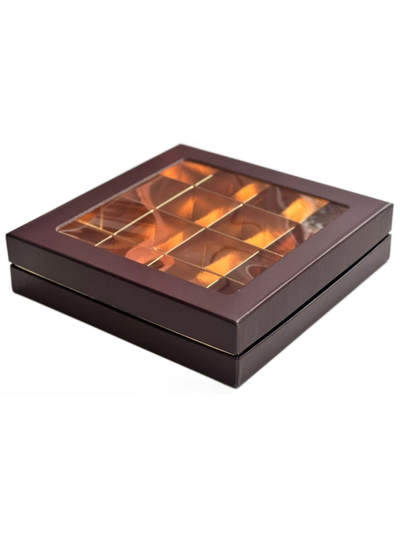 Коробка для 16 конфет ПРЕМИУМ с/о (шоколад/золото), 180*180*45мм