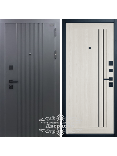 ВФД (VFD) ВЛАДИМИРСКАЯ ФАБРИКА ДВЕРЕЙ/ BALANCE Twin. ATUM PRO 33/ ЭКОШПОН Sharkskin - Artic Oak + ЧЕРНОЕ СТЕКЛО/ ТОЛЩИНА 112 мм/ ТРИ КОНТУРА/ МИНЕРАЛЬНАЯ ПЛИТА