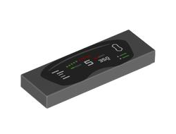 Tile 1 x 3 with Black Dashboard Display with Red and Green Lights and Gauges, White Number 5 and '350' Pattern, Dark Bluish Gray (63864pb261 6463314)