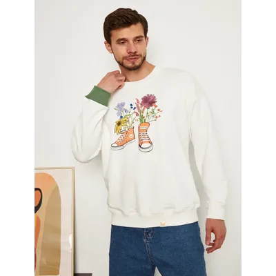 МУЖСКОЙ СВИТШОТ БЕЛЫЙ "ЦВЕТОЧНЫЕ КЕДЫ"