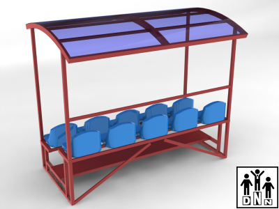 Быстровозводимая трибуна 2-х рядная с крышей и ограждением сзади