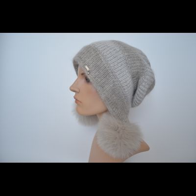 Шапка ушанка Vizio 1609 PP 66  бежевая с помпонами