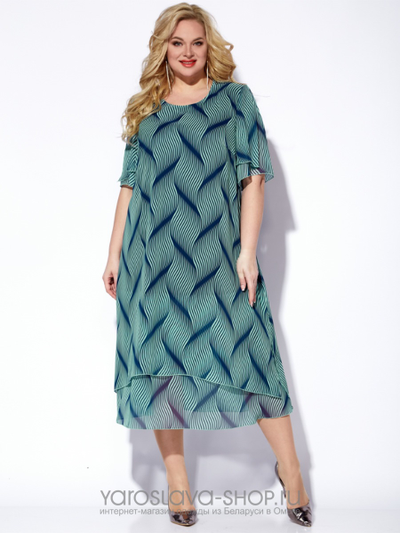 Шифоновое платье А-силуэта с принтом зеленый зигзаг