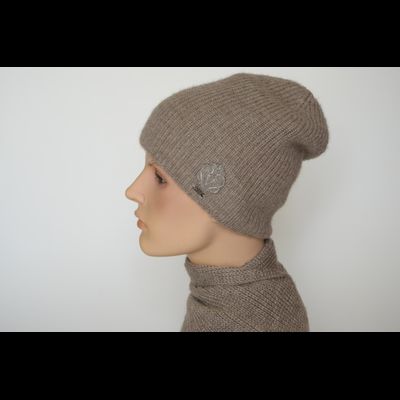 Шапка из альпака и шелка Vizio Италия 9015 CL бежевая с украшением
