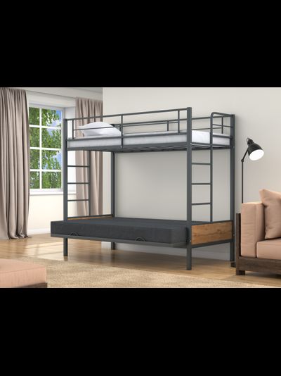 Двухъярусная кровать-диван Дакар 1 Серый (вставки дуб крафт табак)