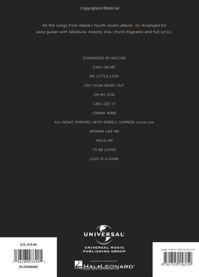 Adele - 30: Easy Guitar with Notes and Tab Songbook