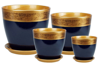 Комплект керамических горшков для цветов диаметр 12, 15, 18 и 21 см синего цвета