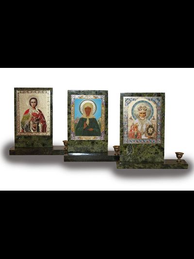 Икона с подсвечником на камне змеевик. Разные лики. Разные размеры