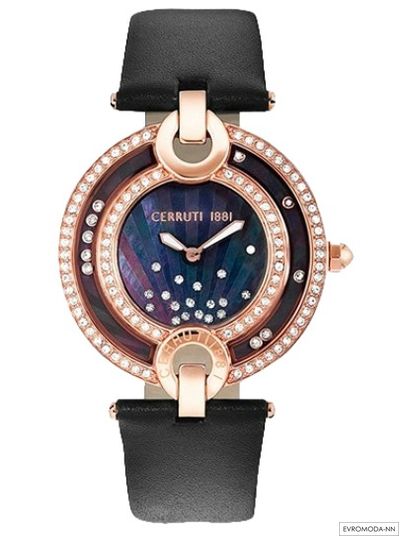 Часы женские Cerruti CRM054SR30BK, Италия. Необычный перламутровый циферблат и корпус с камнями