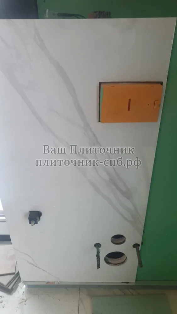 Облицовка крупноформатным керамогранитом короба в санузле