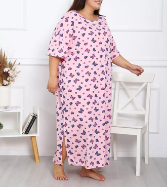 Женская длинная ночная сорочка большого размера из хлопка арт. 17859-8628 (цвет розовая пудра) Размеры 66-78