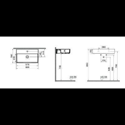 Прямоугольная раковина-чаша VitrA ArchiPlan с отверстием под смеситель, 60 см, цвет белый, 7401B003-0001
