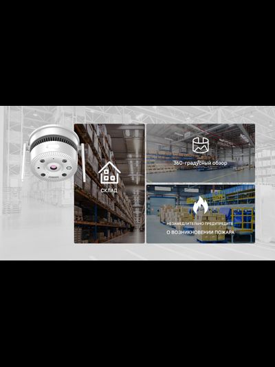 DE/VN-XMC40 Панорамная WiFi/LAN охранная видеокамера+датчик дыма. Ночное видение, интерком связь, с DVR. Full HD, 4 МП (ICSEE/XMEYE)